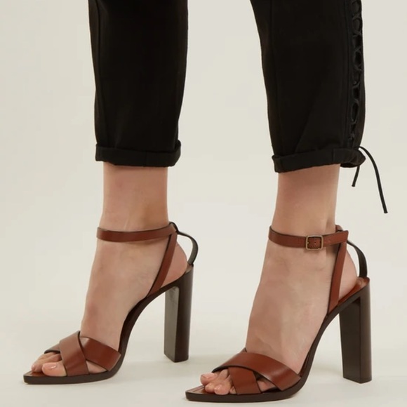 SAINT LAURENT TANGER WOOD & LEATHER SANDAL - Picture 2 of 12